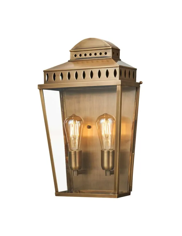 Zamów dziś Elstead Lighting Duża latarnia naścienna Mansion House - 2 źródła światła - Postarzany mosiądz IP44 MANSION-HOUSE-L-BR