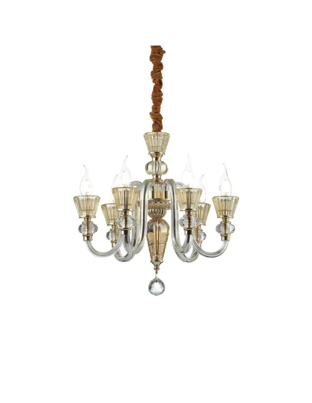 Promocja Ideal Lux Lampa Wisząca STRAUSS SP6 Złoty/Bursztynowy 140605