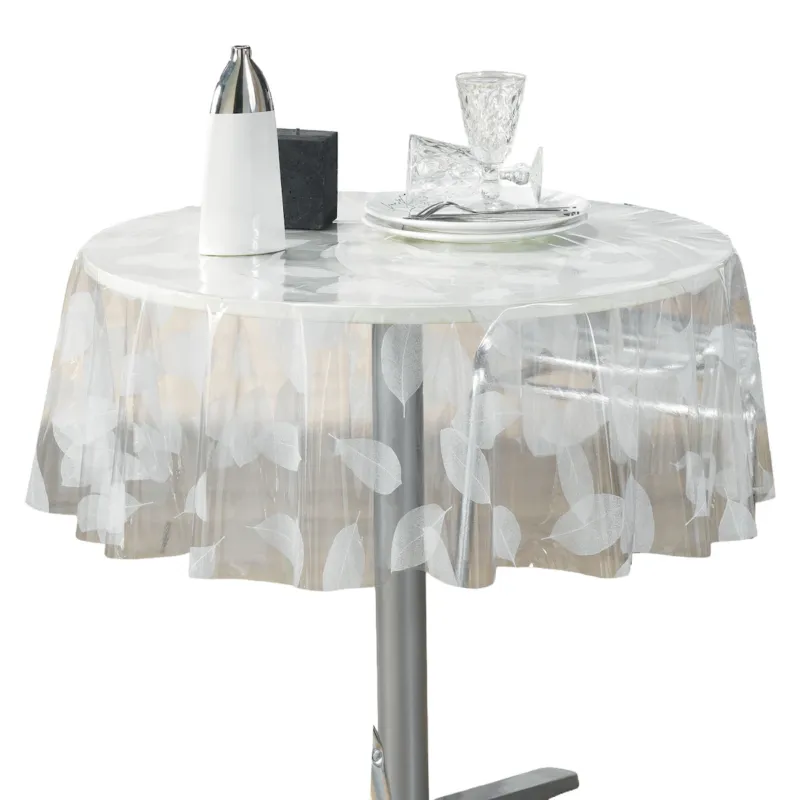 Obrus okrągły transparentny FEUILLE WHITE, Ø 140 cm, motyw liści - Kup teraz