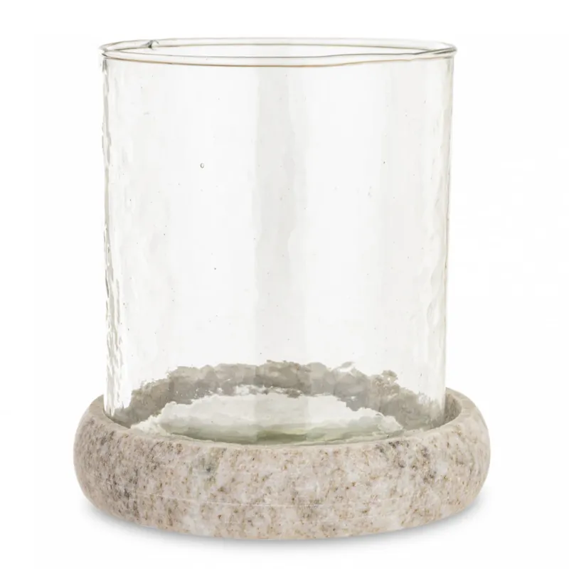 Świecznik szklany z marmurową podstawką Ø 12x13 cm POINTEL-2 szary - Oferta czasowa