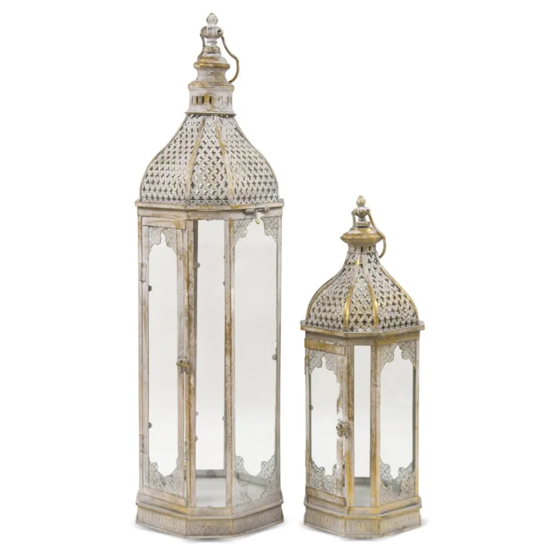 Lampion metalowy 2 szt. 86x24x24 i 56x18,5x18,5 cm CUPOLA - Nowy