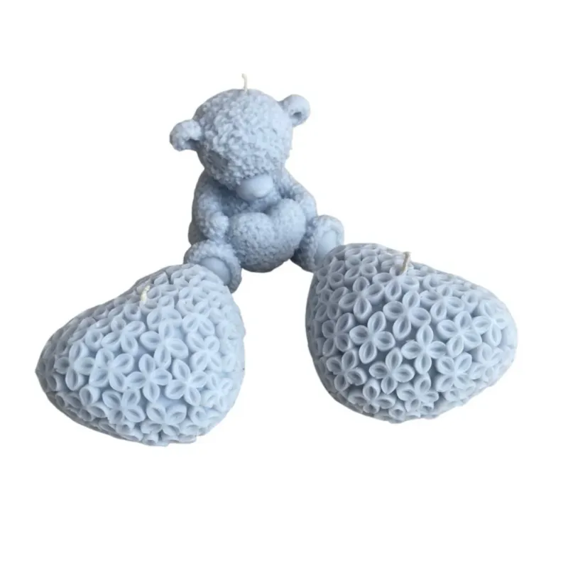 Zestaw prezentowy miś misiu, serca "Baby Teddy Bear " świece ekologiczne sojowe niebieskie- pudełko prezentowe - Dodaj do koszyka