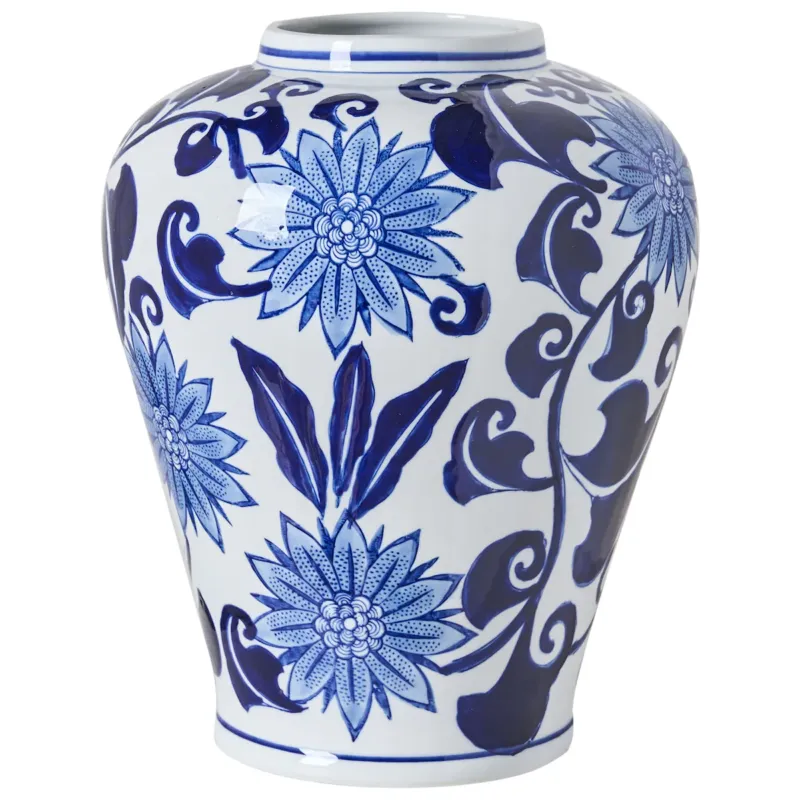 Wazon na kwiaty GIRONA Porcelana 35 cm Biały/ niebieski - Szybka dostawa