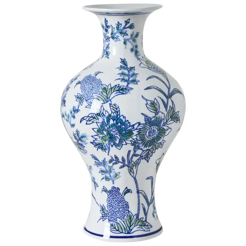 Dostępne od ręki Wazon na kwiaty BERGA Porcelana 36 cm Biały/ niebieski -