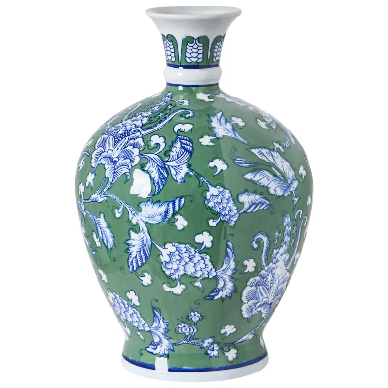 Wazon na kwiaty VALLADOLID Porcelana 36 cm Zielony - Bezpieczna płatność