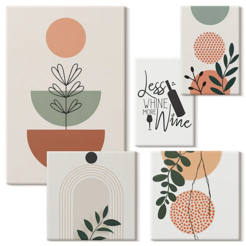 Zestaw 5 obrazów na płótnie - Stylowe roślinne dekoracje boho - beżowy - Wyjątkowa oferta