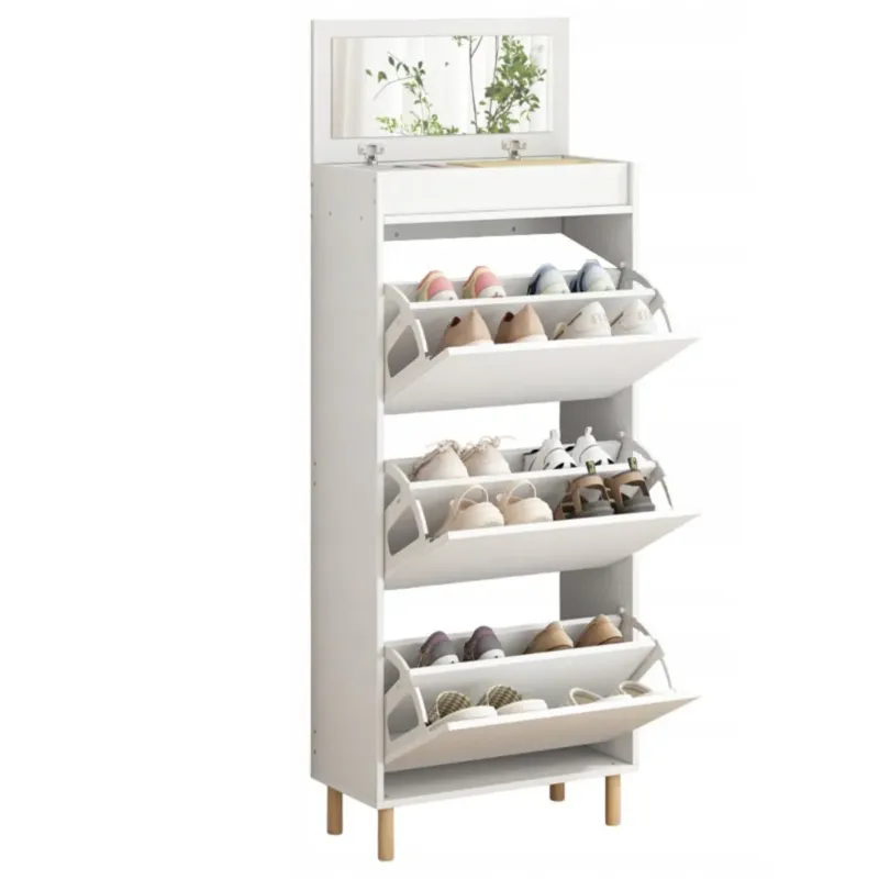 Dodaj do koszyka Szafka Na Buty Biała Schowek Z Lustrem Loft Stojący Regał Przedpokój 55cm -