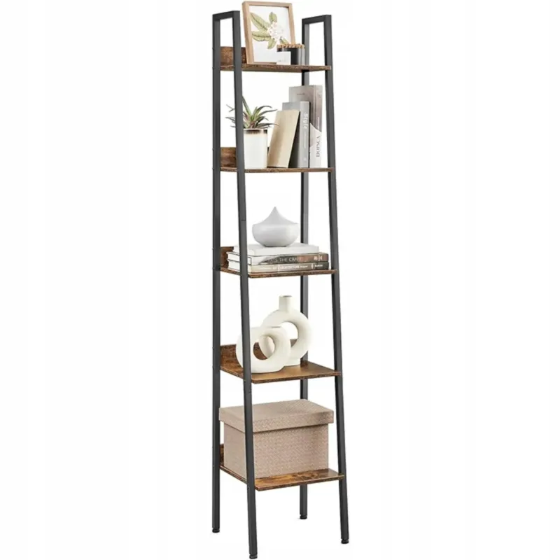 Industrialny Regał Stojący Czarny 5 Półek Drabinka Na Książki Loft Modern - Tylko dziś