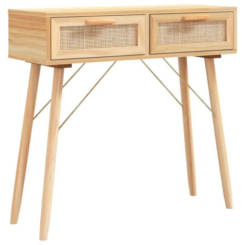 vidaXL Stolik konsolowy, brązowy, 80x30x75 cm, lita sosna i rattan - Darmowy zwrot