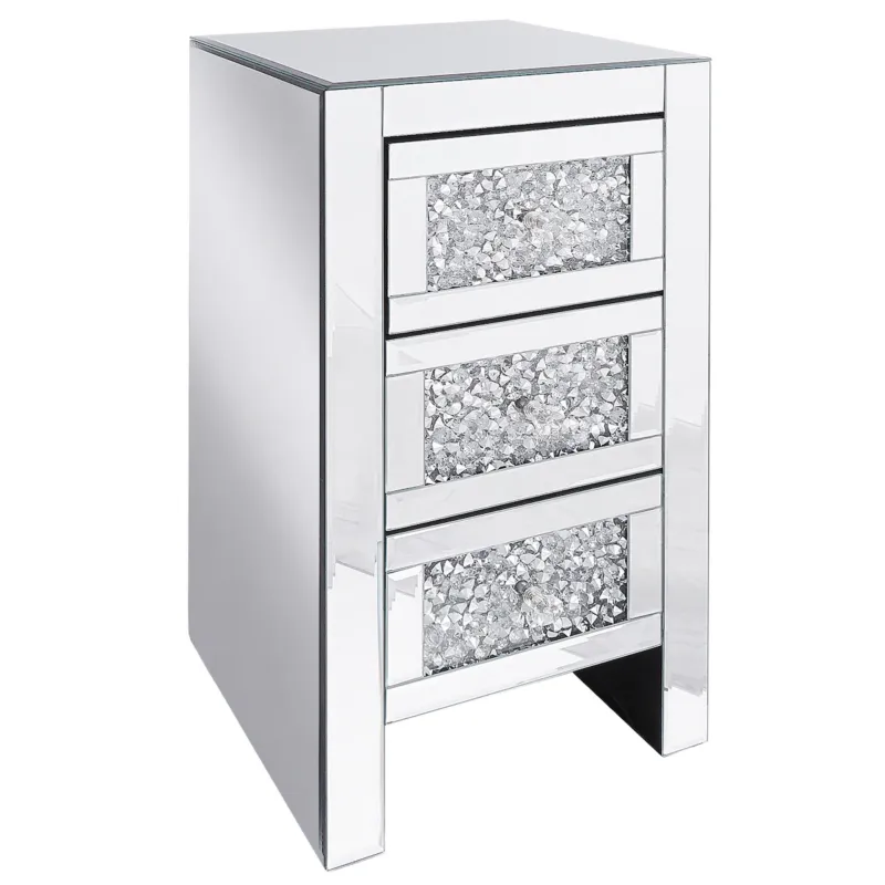 Szafka nocna 3 szuflady LORAY Szkło Lustrzany srebrny - Oferta limitowana