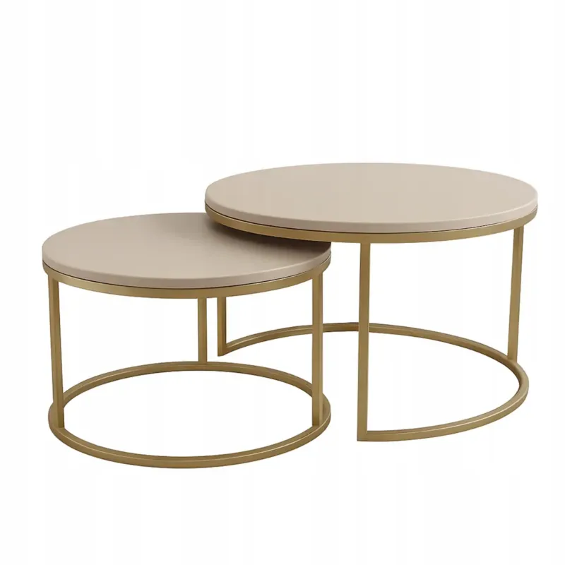 Stolik Kawowy KASZMIR LOFT GOLD 2w1 Okrągły Zestaw JAPANDI BOHO Salon Złoty - Do wyczerpania zapasów