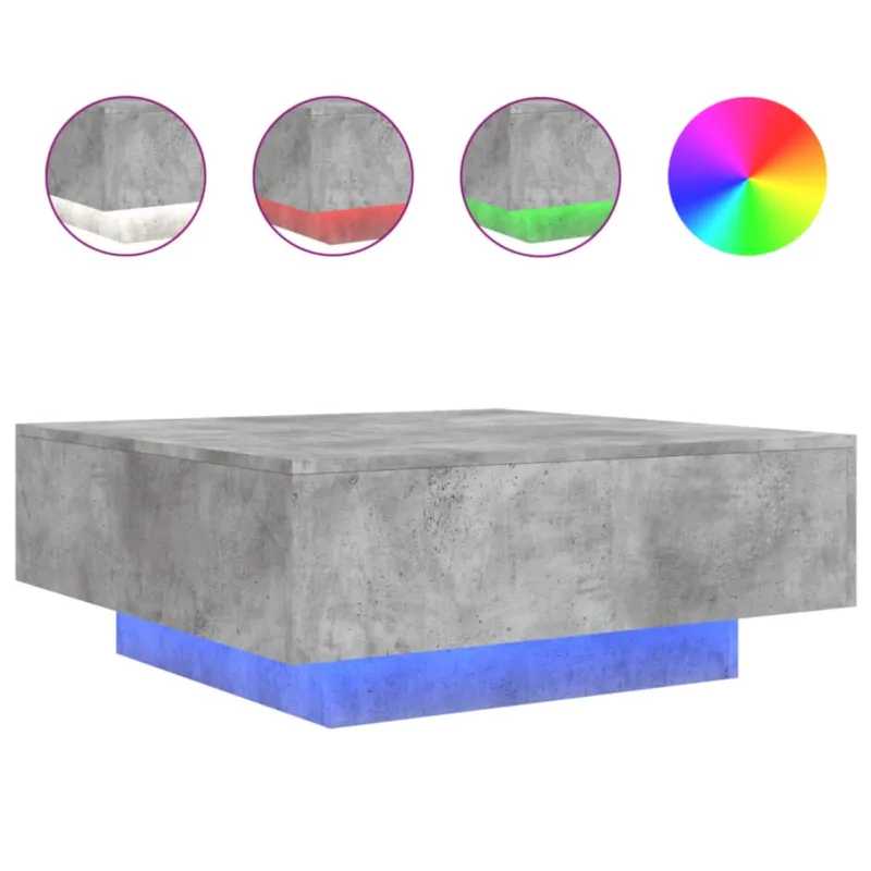 vidaXL Stolik kawowy z podświetleniem LED, szarość betonu, 80x80x31 cm - Niska cena