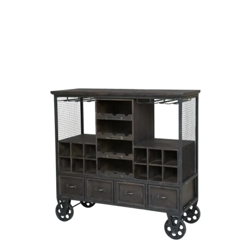 Komoda barowa na kółkach drewno, metal 94 cm - Kup online
