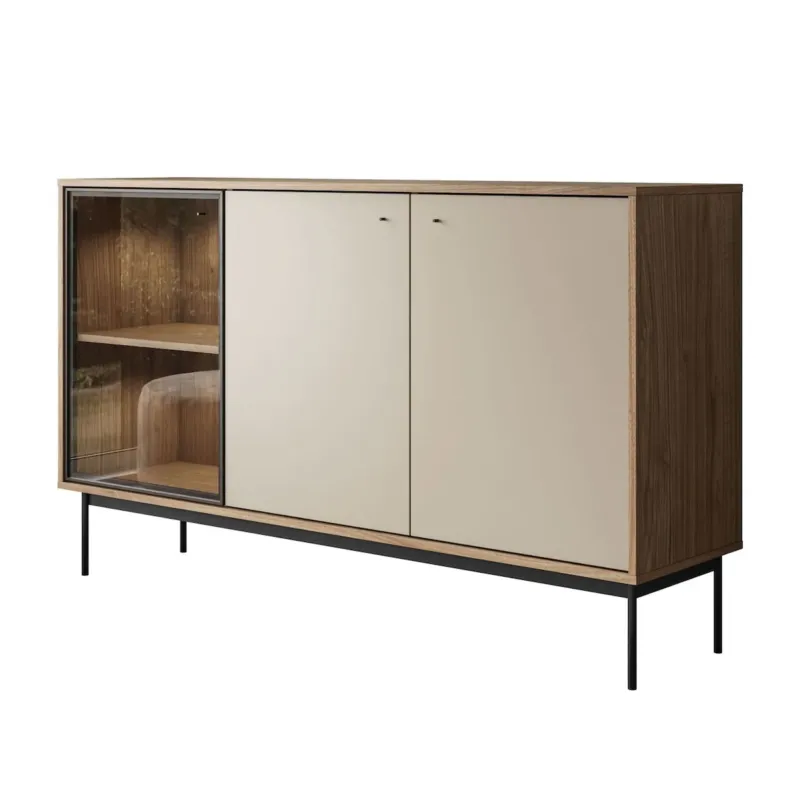 Trzydrzwiowa komoda ISA 3D z oświetleniem LED, glina + columella - Oferta czasowa