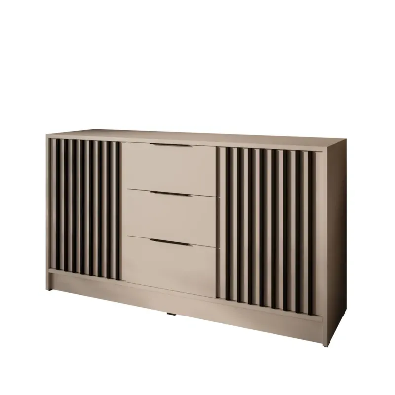 Dwudrzwiowa komoda NELA z lamelami, kaszmir + czarny - Oferta limitowana