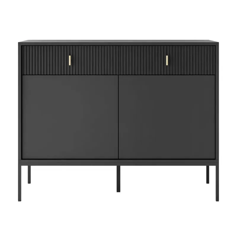 Komoda MIDNIGHT 2D2S z dwiema szufladami na stelażu, czarna - Obniżka ceny