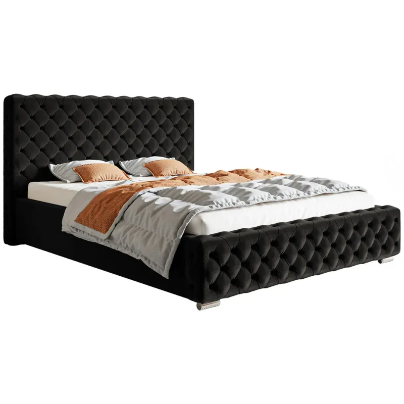 Cena promocyjna Łóżko sypialniane w stylu glamour z pojemnikiem 180x200 BEN 12- czarne -