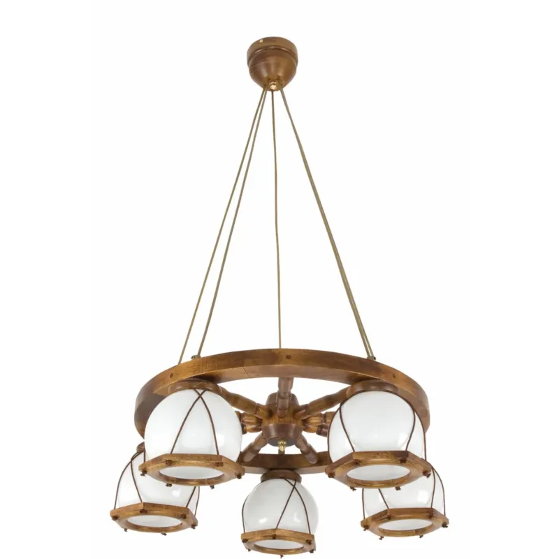 Popularny lampa wisząca drewniana edylit 5 punktowa kule białe -