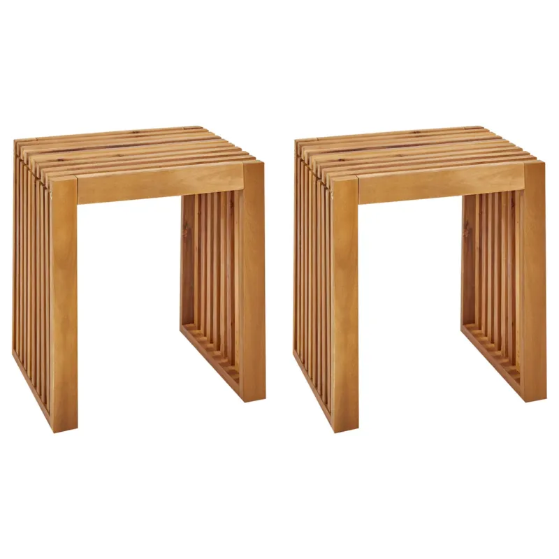 Zestaw 2 stołków ogrodowych BELLANO Drewno akacjowe Brązowy - 35x45 cm Oferta czasowa