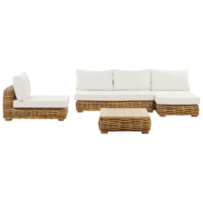 Ekspresowa dostawa Zestaw ogrodowy ze stolikiem dla 4 osób VARALLO Lewostronny Naturalny Rattan Modułowy - 160x240 cm