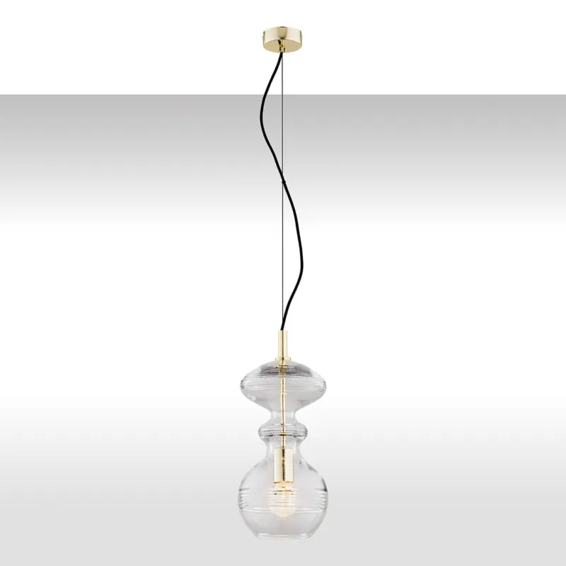 Obniżka ceny Lampa Wisząca Bilbao 4203 Argon 1xE27 15W Szkło Kryształowe/ Stal Mosiądzowana, Transparentny/ Mosiądz