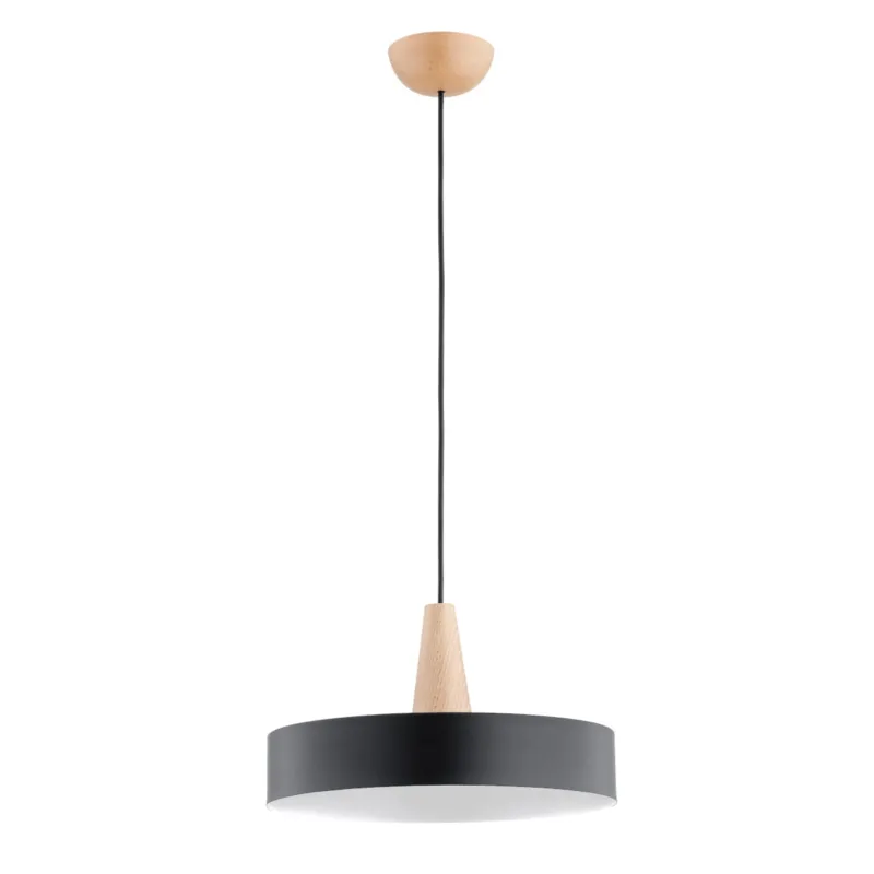 Nie przegap Lampa wisząca Dakota 61263 Alfa 1xE27 LED Metal/Drewno Czarny - Jasne Drewno