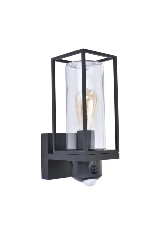 Zamów teraz Lampa ścienna Kinkiet zewnętrzny z czujnikiem Lutec Flair Kamera 5288811012 IP44 1xE27 Aluminium Czarny