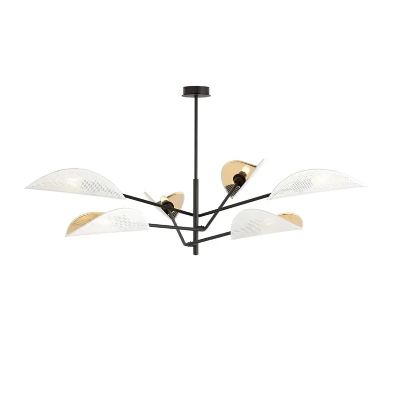 Lampa sufitowa Emibig Vene 6 czarna z białym i złotym kloszem 6×E14 Promocja