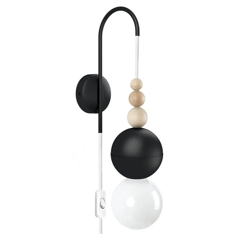 Lampa ścienna Loft Bala czarny strukturalny kinkiet z wtyczką i włącznikiem - Kolorowe Kable Wyjątkowa oferta