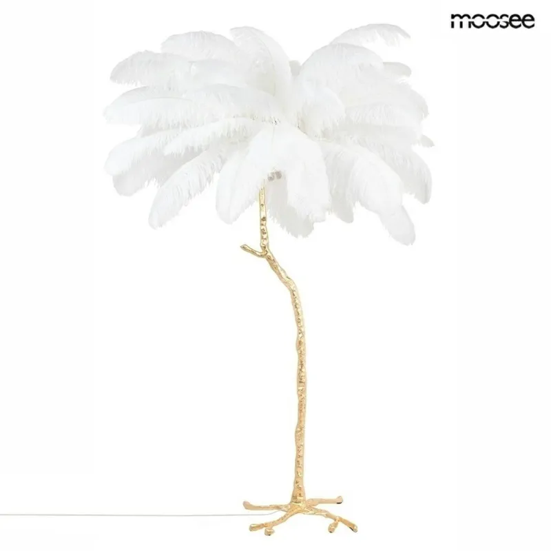 Okazja Lampa podłogowa TIFFANY 175 biała mosiądz / naturalne pióra – Moosee