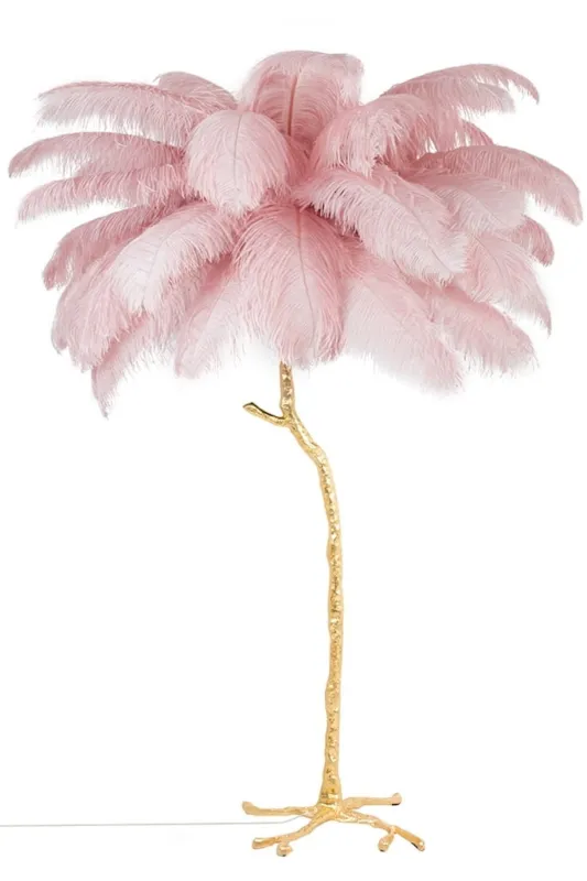 Lampa podłogowa TIFFANY 175 różowa mosiądz / naturalne pióra – King Home Łatwy zwrot