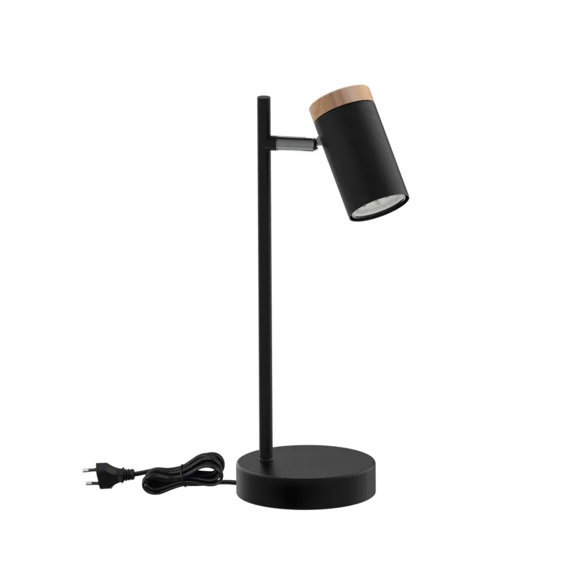 Dostępne od ręki Lampa stołowa Candellux Lagos czarna z drewnianym akcentem 1×GU10