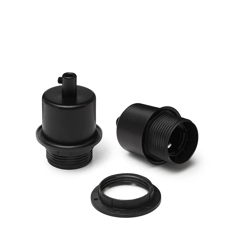 Tani Oprawka plastikowa E27 z metalową nakładką Metal Ring czarna z pierścieniem - Kolorowe Kable Akcesoria