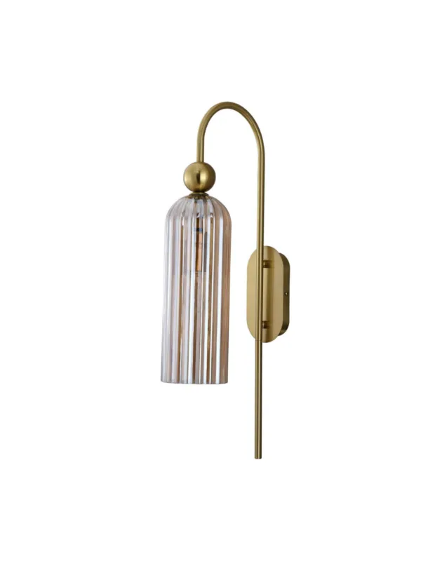 Zamów dziś Kinkiet Piega bursztynowa klasyczna lampa ścienna szklany klosz mosiężne zagięte w łuk ramie art deco