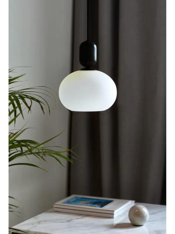 Popularny Szklana lampa wisząca Notti - z czarnym zawieszeniem, nordycka
