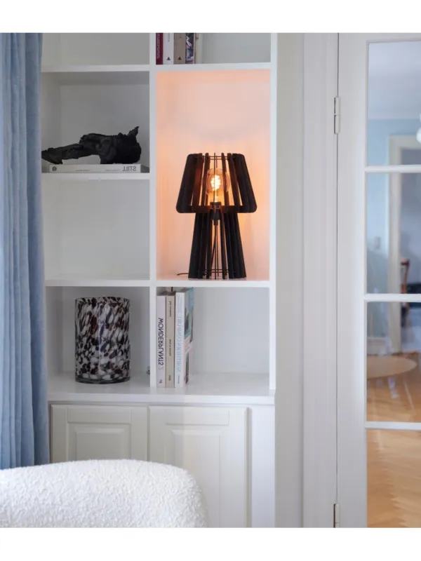 Skandynawska lampa stołowa Groa czarna drewniany ażurowy grzybek - Nordlux Wysoka jakość