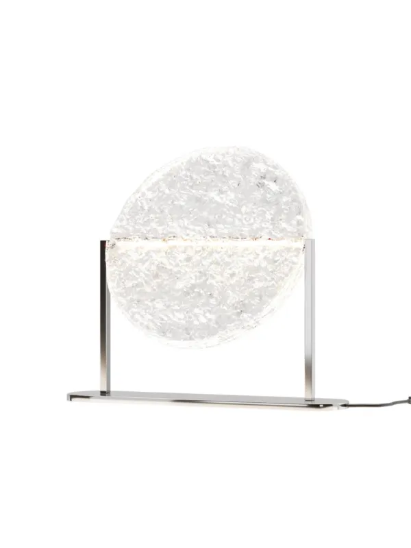 Designerska lampa stołowa Mangata LED do salonu - lodowy szklany dysk w chromie 3000K Wybór klientów