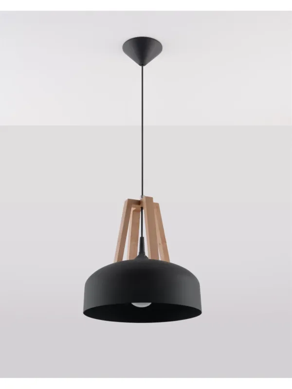 Czarna lampa wisząca CASCO z drewnem - nowoczesna Zamów teraz