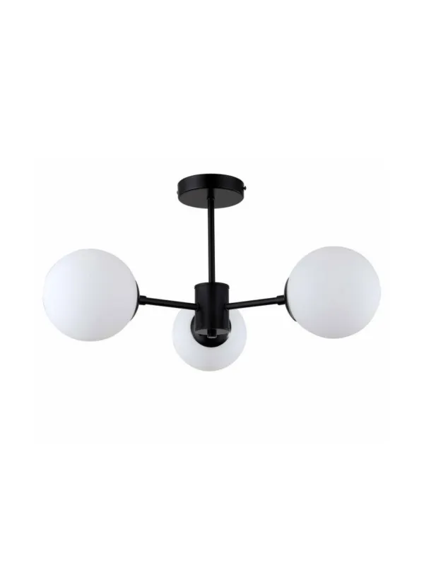 Czarna lampa wisząca z trzema mlecznymi kulami - Roma 3 molekuły Wyprzedaż