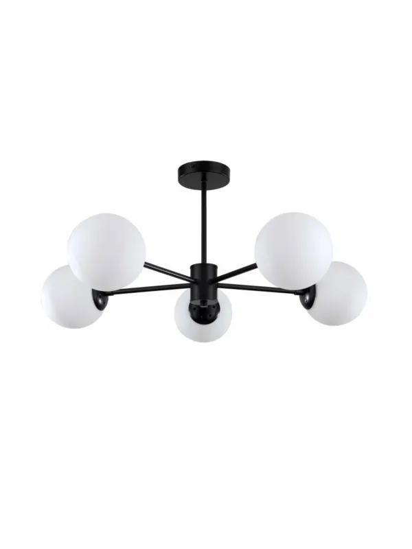 Czarny żyrandol z pięcioma mlecznymi kulami - Roma 5 molekuły do salonu lampa czarno-biała Oferta limitowana