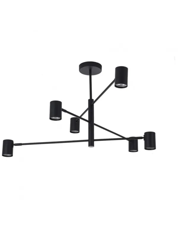 Lampa wisząca czarne reflektorki regulowane Snow 6-punktowa do salonu sypialni metalowe ramiona Wyprzedaż