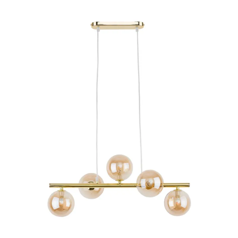 Złota lampa wisząca do jadalni w stylu glamour - pięć szklanych bursztynowych kloszy ESTERA GOLD 4549 5xG9 TK Lighting Kup teraz