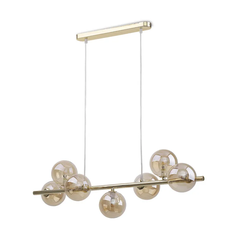 Złota lampa wisząca ze szklanymi kloszami kulkami w kolorze bursztynowym 7*G9 ESTERA GOLD 5668 TK Lighting Bezpieczna płatność
