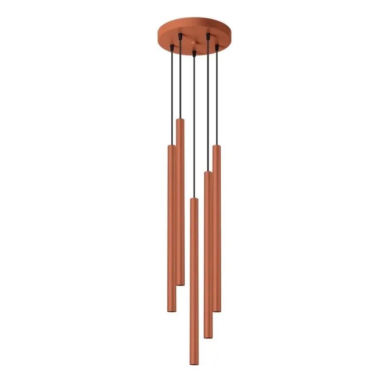 Promocja Lampa wisząca cienkie rury Oprawa 5 zwisających tub rurowa czerwona