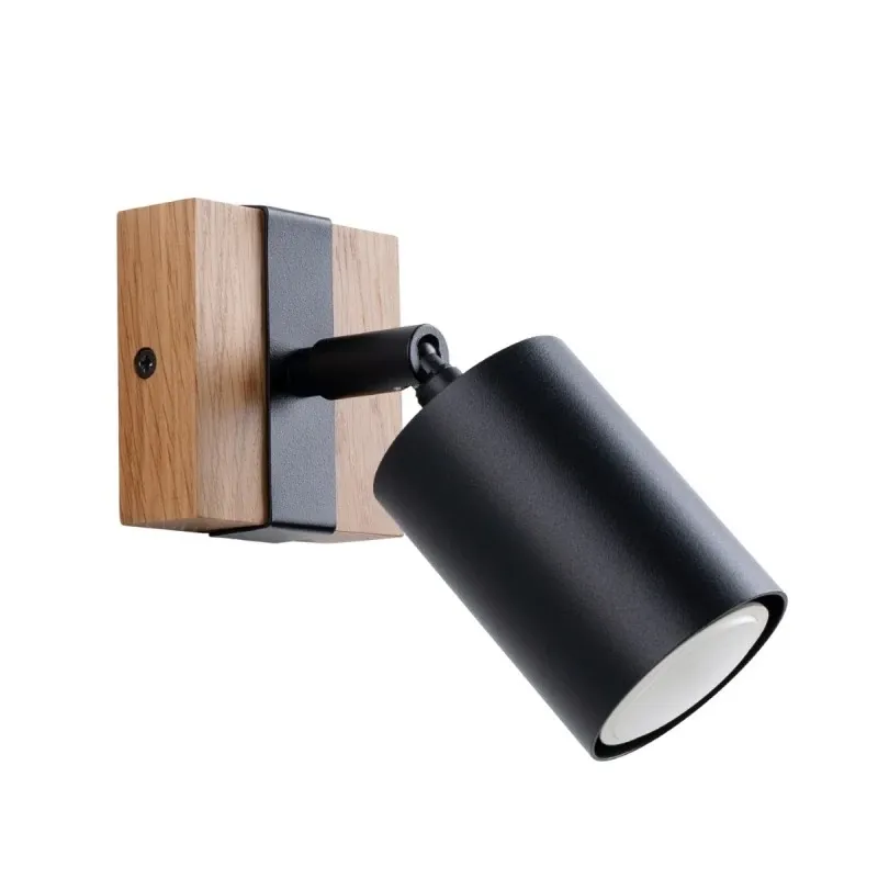 Oferta limitowana Kinkiet z drewniąną wstawką FAGER 1 czarny Sollux SL.1343