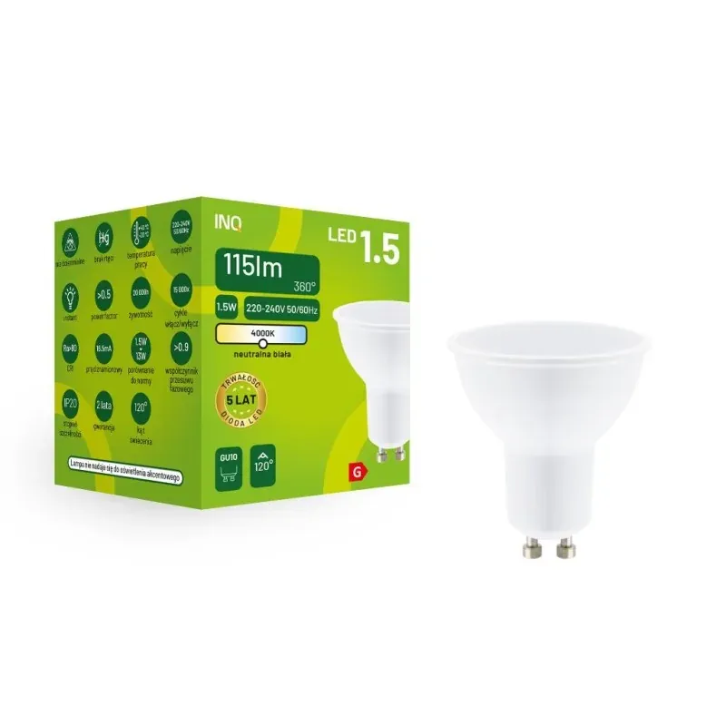 Taniej MR006NW Delikatna żarówka LED GU10 1,5W 4000K 115lm INQ