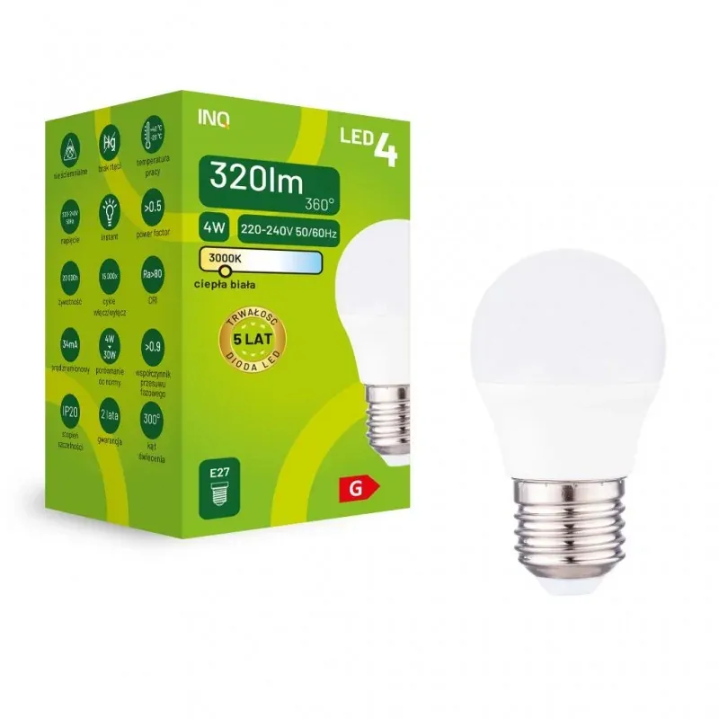 ELP064WW Żarówka LED E27 kulka 4W ciepła 3000K 320lm INQ Zniżka
