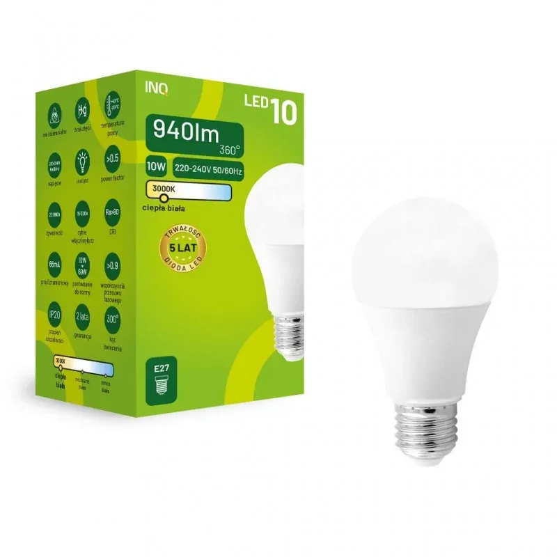 Żarówka LED E27 mleczna 10W ciepła 3000K 940lm ELA034WW INQ Wyprzedaż