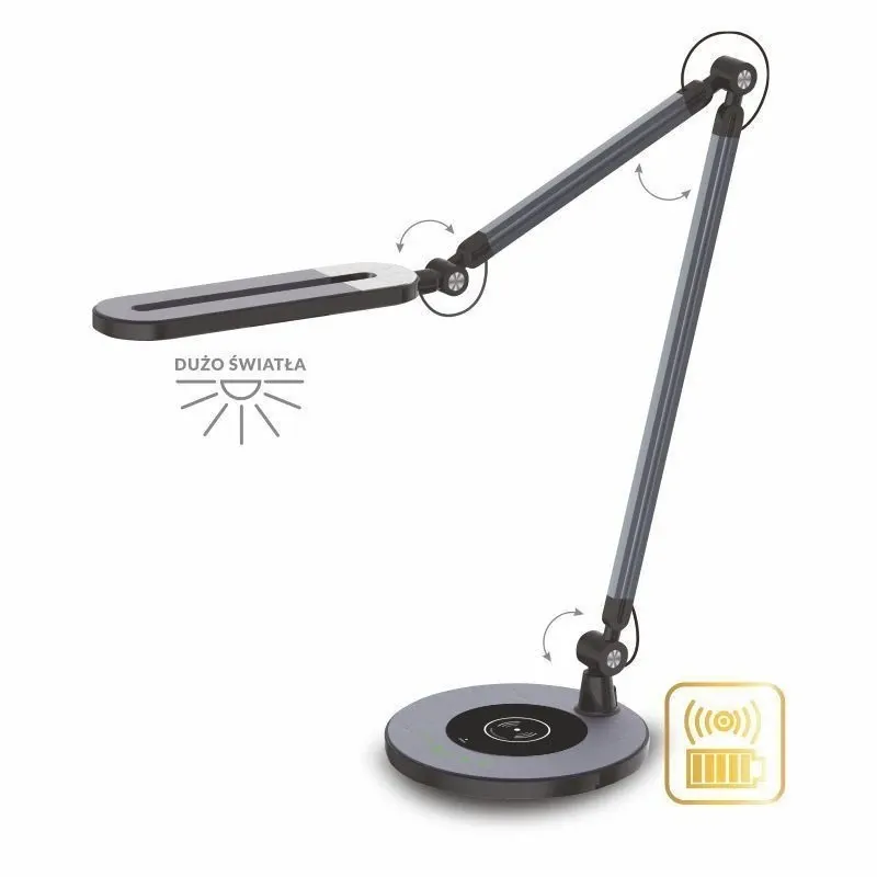 BL003E Lampka czarna kreślarska LED 10W z ładowarką regulowana barwa ROSA Wireless NILSEN Łatwy zwrot