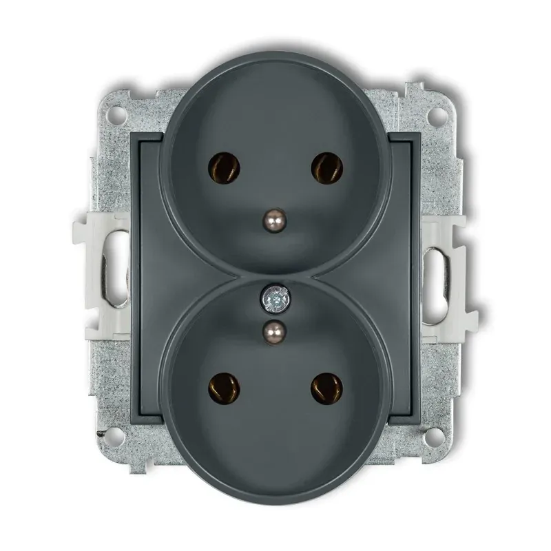 Wyprzedaż Gniazdo elektryczne podwójne z uziemieniem graiftowy mat 28MGPR-2z MINI KARLIK